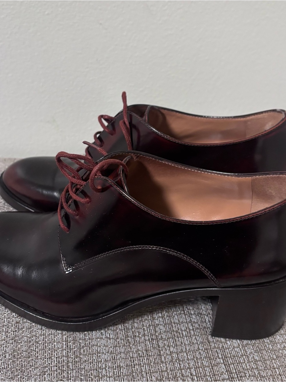 Fratelli Rossetti Burgundy Lace-Up Block Heel Shoes